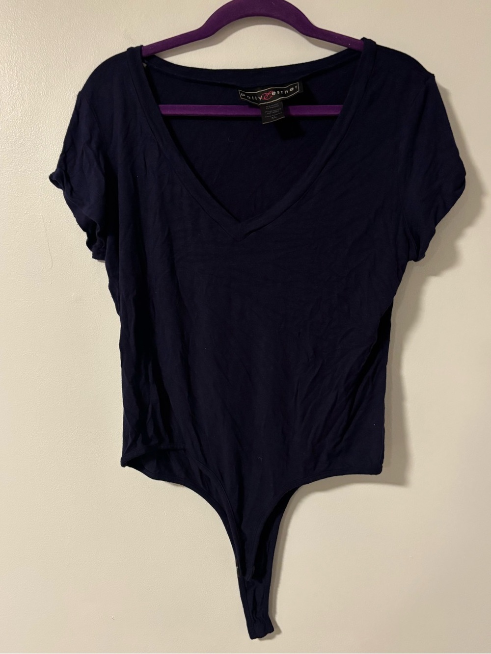 POLLY & Esther Dark Blue V-neck Short Sleeve T-shirt Thong Bodysuit Size XL